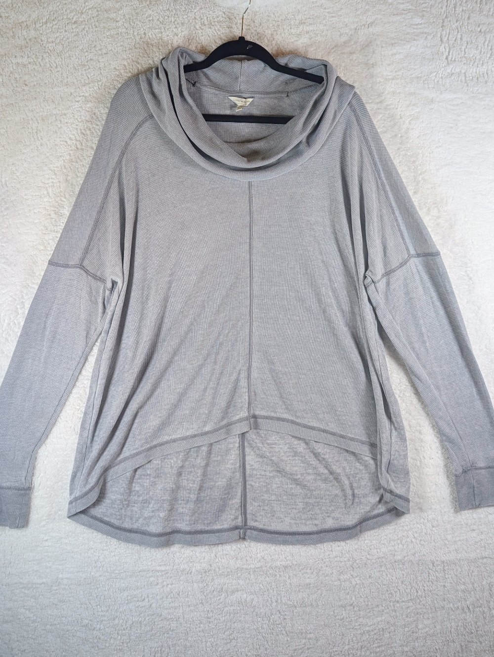 150-Lucky Brand Light‎ Gray Ribbed Top with Cowl Detail